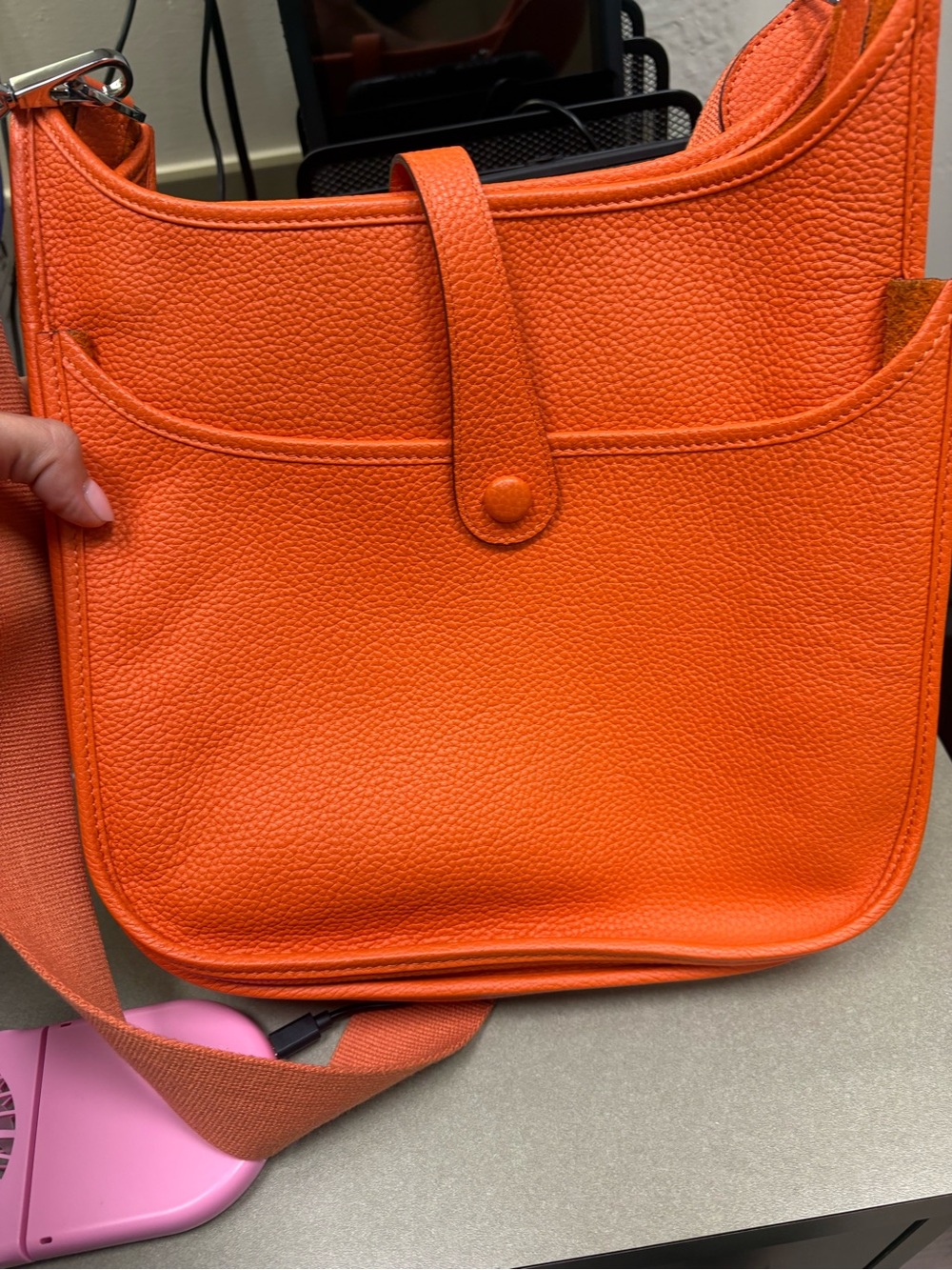 Orange Perforated 'H' Crossbody Shoulder Bag - Picture 3 of 8